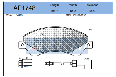APETECH AP1748 DİSK BALATA ÖN AP1748 V347 ÖNDEN ÇEKER