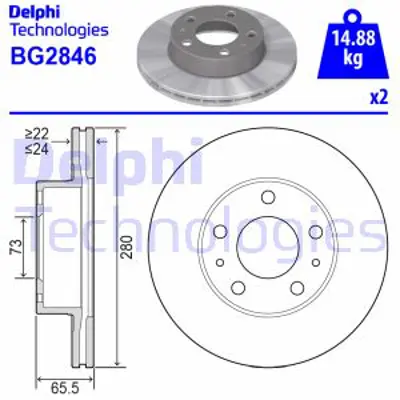 DELPHI BG2846 Fren Dıskı Ön 1607872080, 4246L2, 4246L3, 4246L4, K1300501080, 1300501080, 1618878280, E169151, 4246Y1, 424927