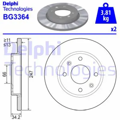 DELPHI BG3364 Fren Dıskı Ön 4246R8, 4246R9, 4249A5, 169014, E169014, 1618860480, 4246R8SK, 425166, 425191, 425204