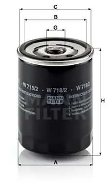 MANN FILTER W 718/2 Yag Fıltresı 1109W7, 4434859, 4434895, 4449040, 46805831, 60507080, 60810474, 71736160, 71754231, 7773854