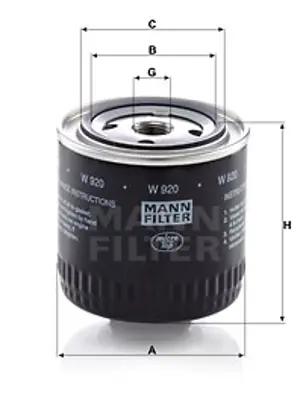 MANN FILTER W 920 Yag Fıltresı 5951685, 5964796, A700X6714GA, D5NN6714A, 1498020, 1620482M1, 27701008698, 7701008698, 7701029278, 3316537