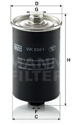 MANN FILTER WK 834/1 Yakıt Fıltresı 893133511, 6103279, 82GB9155AA, 82GB9155BA, 6688744, 82425329, 156712, 157712, 8978561, 9333790