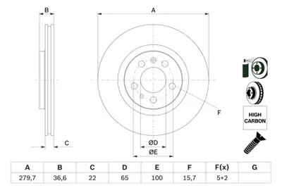 BOSCH 0986478852 Fren Dıskı Ön 1J0615301E, 1J0615301M, 1J0615301P, M15065, 1JD615301, JZW615301, 1JO615301E, 1JO615301M, JZW615301Q, 1H0698151B