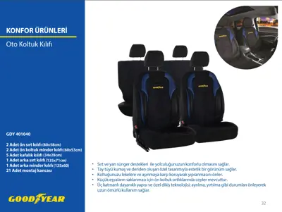 GOODYEAR 401040 Oto Kılıfı TAKIM ÖN/ARKA KOLTUK UNIVERSAL