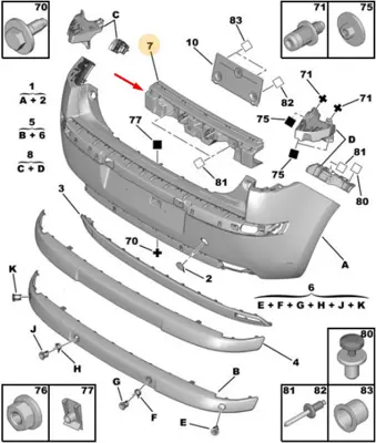 PSA 7416.G0 Arka Tampon İç Plastikc4 (741680) 7416G0