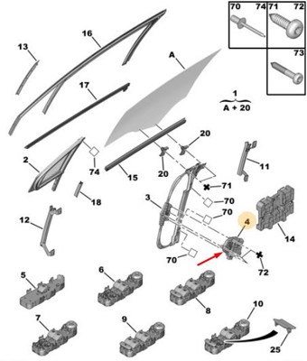 PSA 9221.AW Ön Kapı Cam Kriko Motorsol C4  (9221r2) 9221AW