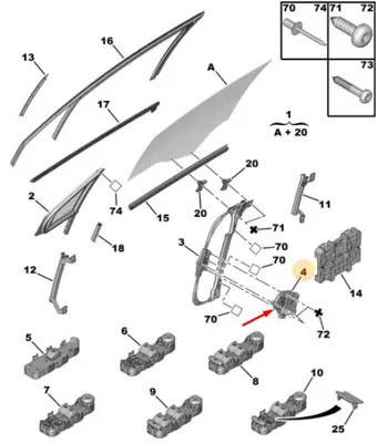 PSA 9221.AW Ön Kapı Cam Kriko Motorsol C4  (9221r2) 9221AW