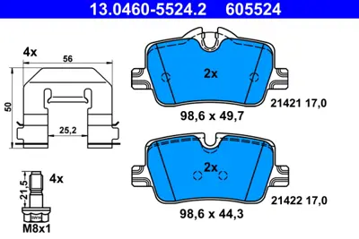 FEBI BILSTEIN 180118 Fren Balatası Arka 6888825 34206888825 34208844393 8844393