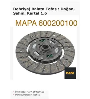 MAPA 600200100 Debriyaj Balatası