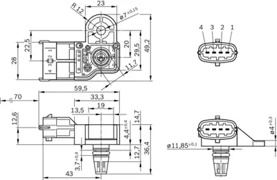 BOSCH 0261230245 Basınç Sensörü 7084986 46533518 46553045 55209037 71732447 77364145 77364869 55219296 1562724 1580533