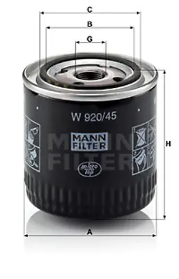 MANN FILTER W 920/45 Yag Fıltresı 3904728 4137784 4628534 6636968 AJ0414302B AJ0414302F GY0114302B LPW000070 LR029240 4884899AB