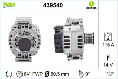 VALEO 439540 Alternator (14v 115a) W202 97>00 W210 98>02 Vıto 638 97>02 Sprınter 00>06 