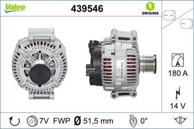 VALEO 439546 Alternator (14v 180a) W169 04>12 W204 09>14 W212 09>15 W164 09>11 Vıto W639 06> Sprınter 906 06>09 