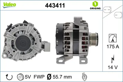 VALEO 443411 Alternator Komple Volvo S60 Iı (134) 2.0 T 12>15 V40 (525, 526) D3-D4 -T4-T5 12> V60 I (155, 157) D4 