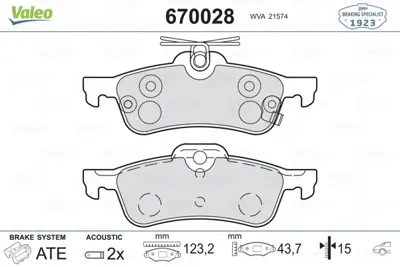 VALEO 670028 Arka Fren Balatası Yarıs 1,0vvt I / 1,3 Vvt I / D 4d 01 / 06> Arac Uretım Yerı Fransa Abs Lı 
