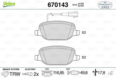 VALEO 670143 Fren Balatası Arka Gıulıetta 10> 