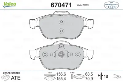 VALEO 670471 On Fren Balatası Laguna Iı 1,6 16v 1,8 16v 1,9 3,0 V6 Megane Iı 05- 1,6 16v 1,5 2,0 1,9 