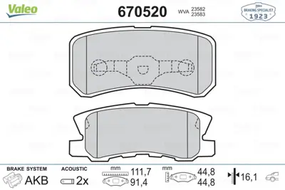 VALEO 670520 Arka Fren Balatası Pajero Iı 2,5td 12 / 90 04 / 00 Pajero Iıı3.5 V6 Gdı (04 / 00 ),3,2 Dı D (04 / 00 