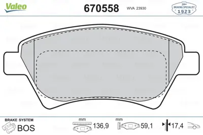 VALEO 670558 On Fren Balatası Kangoo Megane Iı 1,5dcı 1,6ı 16v 1,9dcı 03>scenıc Iı 1,4 1,5dcı 1,6 1,9 2,0 03> 