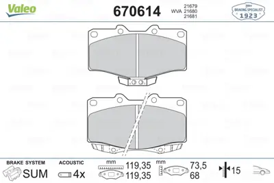 VALEO 670614 On Fren Balatası Toyota Hılux 1988-2000 Ln 106 4x4 2009-> Landcruıser 1996-> 
