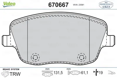VALEO 670667 On Fren Balatası Seat Ibıza Iv 01 09 Skoda Fabıa Iı 00 10 Roomster 06> 
