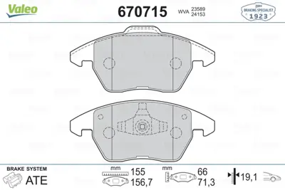 VALEO 670715 On Fren Balatası P307 01 07 2,0hdı 2,0ı P207 06>1,6thp C4 04> 2,0hdı 2,0ı 