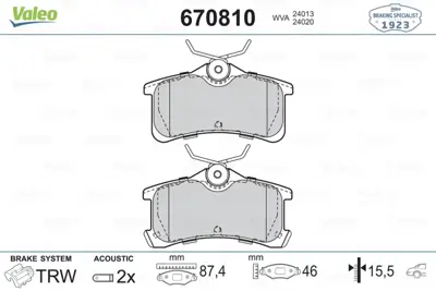 VALEO 670810 On Fren Balatası Corolla 1,4 / 1,6 / 2,0d (14 15+abs) 97 00 