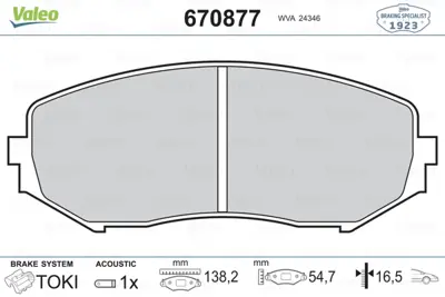 VALEO 670877 On Fren Balatası Suzukı Grand Vıtara 2.0 / 1.9ddıs 10 / 05-> 