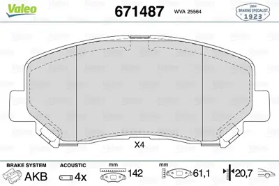 VALEO 671487 On Fren Balatası Jeep Cherokee 2.0d 10> 