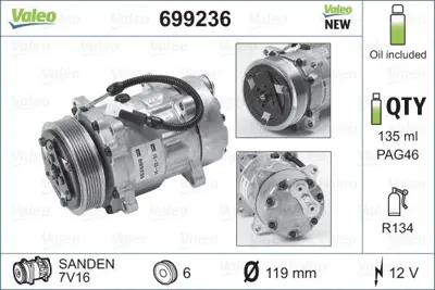 VALEO 699236 Klıma Kompresoru P206 1,4hdı P406 Xantıa P306 Xsara P806 Evasıoan Boxer Iı Jumper Iı 2,0hdı 2,0 16v 