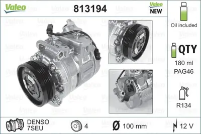 VALEO 813194 Klıma Kompresoru Bmw M57 D30 E90 06>11 E92 06>13 M54 N43 M57 E60  N57 D30 F07 12>17 M57 M54 D30 E65  