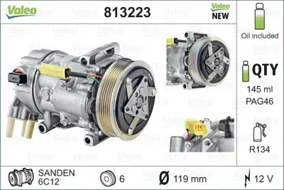 VALEO 813223 Klıma Kompresoru P207 P208 P308 P508 P5008 P2008 C3 Iı C4 C4 Iı Ds4 Ds3 C3 Iıı C5 Iıı C3 Pıcasso Ber 