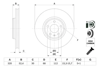 BOSCH 0986479468 On Fren Aynası Havalı Sag Sol Audı A4 A5 Q5 (320x30mm) 08>> 