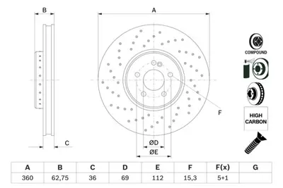 BOSCH 0986479G38 Fren Dıskı On W205 15>18 W213 16> C257 17> C238 17> X253 15> C253 16> 