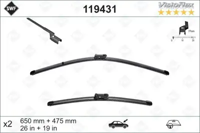 VALEO 119431 Swf Vısıoflex Flat Blade (X2) / (640+475 Mm) Renault Trafıc3; Opel Vıvaro 2 Serıes Actıve Tourer (F4 