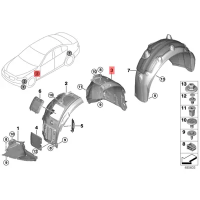 BMW 51717340795 Sol Ön Çamurluk Davlumbazı Arka Bölüm 51717340795