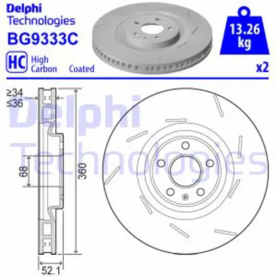 DELPHI BG9333C Fren Dıskı (Delıklı) On Sol Porsche Macan 2.0 18> 