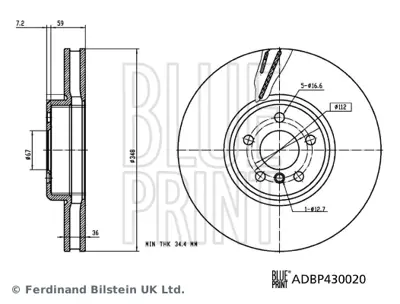 BLUE PRINT ADBP430020 Fren Dıskı On Sol  Bmw G20 G30 G11 G15 G16 G01 G02 G05 G29 