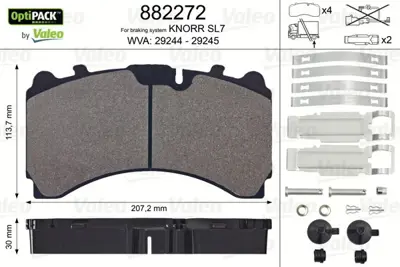 VALEO 882272 Fren Balatası Arka M-Benz Axor Actros Mp4 10> Arocs Antos 1842 1835 1848 2036 2040 