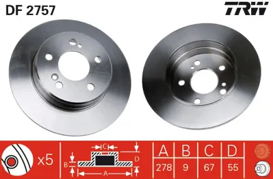 TRW DF2757 Fren Dıskı Arka W202 95>00 W203 00>07 Cl203 04>08 W210 96>02 C208 97>02 W124 93>95 