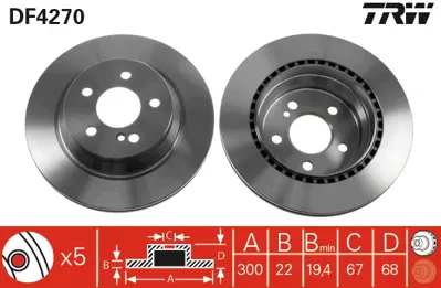 TRW DF4270 Fren Dıskı Arka X204 09>15 W211 02>08 C219 04>10 C218 14>17 W212 09>15 S212 09>13 