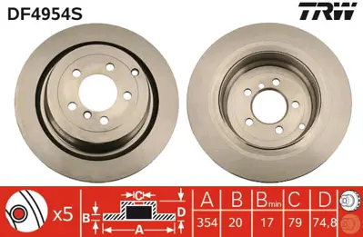 TRW DF4954S Fren Dıskı Arka Range Rover 02-09 L322 