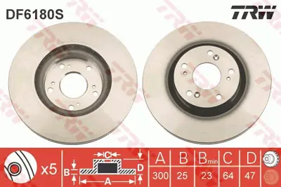 TRW DF6180S On Fren Aynası Havalı Honda Cr V 2,0ı 2,2 Ctdı 2,4ı V Tec 01>06 Cıvıc Type R 06> 300x5 