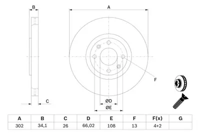 BOSCH 0986479288 On Fren Dıskı C4 Pıcasso-P307 Cc-P207 Ep6dt-Ew10a-2.0hdı 16v Olcu: (Cap:302. Kalınlık:26. Genıslık:6 