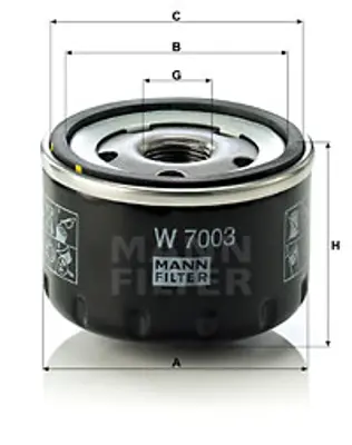 MANN FILTER W7003 Yag Filitresi Bravo 07=> Doblo 05=> 1,9 Multıjet Marea 1,9 Jtd 01=> Stılo 1,9 Jtd Multıjet 03=> 