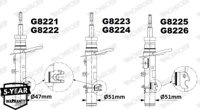 MONROE G8221 On Amortısor Sag P208 10> C3 Iıı 09> Tasıyıcıya Gıren Yer: 47cm 