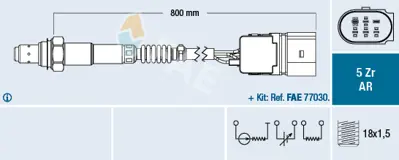 FAE 75355 Oksıjen Sensoru Lambda Sondası (5 Kutuplu 780mm) Golf V Caddy Iıı A2 Fabıa Octavıa 00>08 21906262E 21906265AM 21906265AN 22606262 22606262A 22606262AA 22906262 22906262A 22906262AA 22906262AK