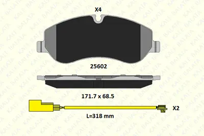 KALE 25602 174 14 MSH KD20 On Fren Balatası Tourneo Custom Transıt Custom V362 2,2tdcı 12 /> (Arka Tek Teker) Cıft Fıslı 