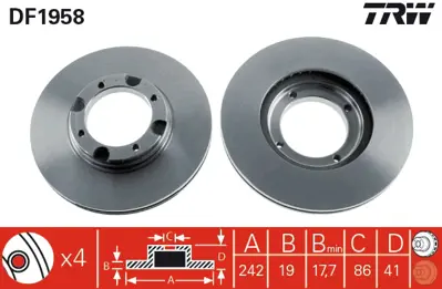 TRW DF1958 On Fren Dısk Aynası Havalı Excel Accent 1,3 1,5 94 00 242 Mm 