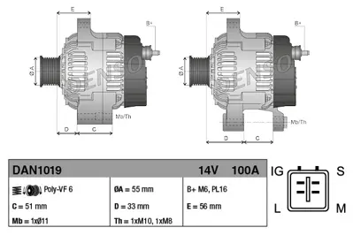 DENSO DAN1019 Alternator 12v 100a Toyota Corolla Aurıs 1.6 Vvtı 07-> 270600T010 270600T011 270600T012 270600T020 270600T021 270600T080 270600T081 270600T200 270600T210 270600T220